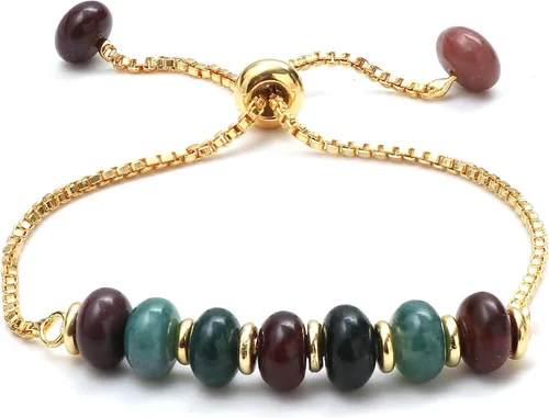 Miniatura 27 de Gempires - Pulsera de cuentas redondas naturales, chapada en oro amarillo de 14 quilates, joyería hecha a mano, pulseras ajustables para mujer