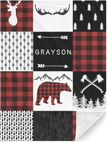 Manta de bebé personalizable para niños, bosque, manta de bebé personalizada con nombre Swadding, mantas para bebés recién nacidos, regalos Oso rojo