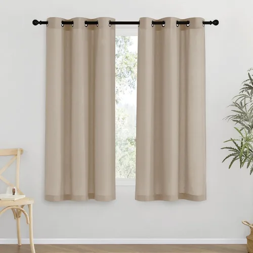 Miniatura 245 de NICETOWN Cortinas de lino natural con textura de lino para dormitorio, mezcla de lino rústica con ojales en la parte superior, semitransparentes