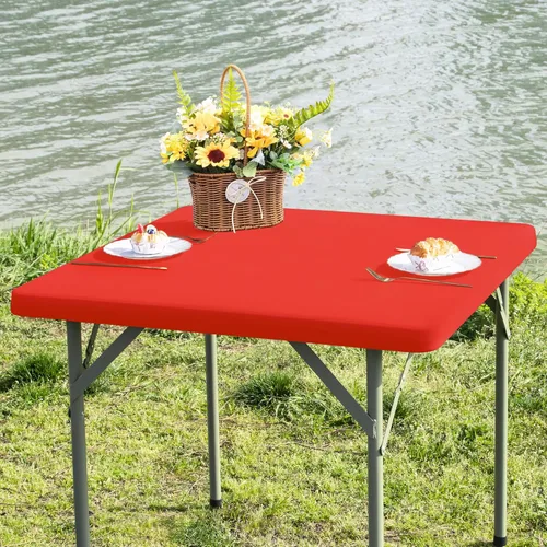 Miniatura 10 de Mantel cuadrado ajustable elástico de elastano para mesa, para comedor, cocina, hogar, fiesta, color azul marino, 34 x 34 pulgadas