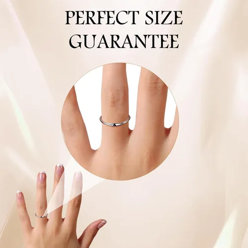 Miniatura 6 de Anillo de Corazón de Plata de Ley 925 para Mujer, 1mm Ultra Fino Chapado en Oro 14K Hipoalergénico Banda de Boda con Amor NegroAmarilloRojoAzulRosa