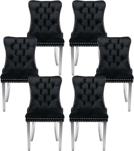 Miniatura 94 de Silla de comedor copetuda moderna de terciopelo para comedor, sillas de comedor tapizadas con remache de clavo, anillo trasero para cocina, comedor