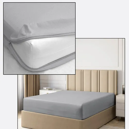 Miniatura 11 de Pure Eco Sábana bajera con cremallera, tamaño Queen olímpico de 66 x 80 pulgadas, bolsillo profundo de 12 pulgadas, color negro, 600 hilos, 100%