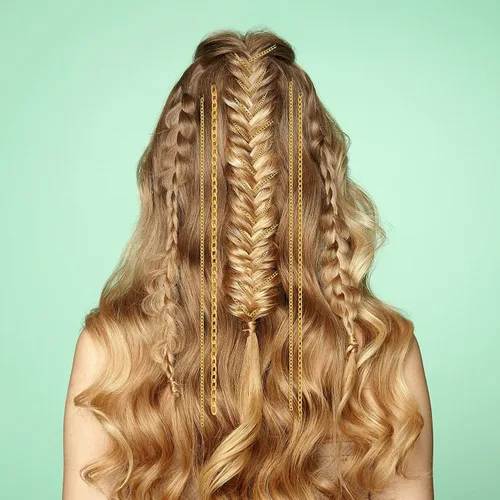 Miniatura 4 de PAGOW 6 cadenas para el cabello de oro punk con borlas para mujeres y niñas, accesorios de cabeza de cola de caballo con clips para discoteca