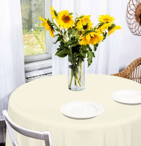 Miniatura 7 de HEIPINIUYE - Paquete de 2 manteles redondos de 84 pulgadas de plástico beige, manteles de mesa impermeables desechables para redondas, ideales