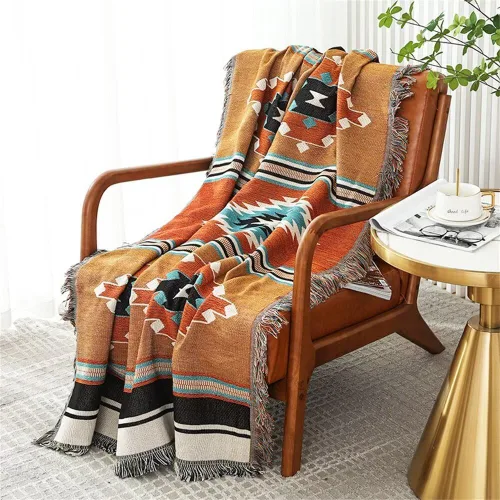 Miniatura 11 de Homesy Manta bohemia del suroeste reversible verde azteca del suroeste para sofá, silla, hogar, exterior, playa, tienda de campaña, viajes
