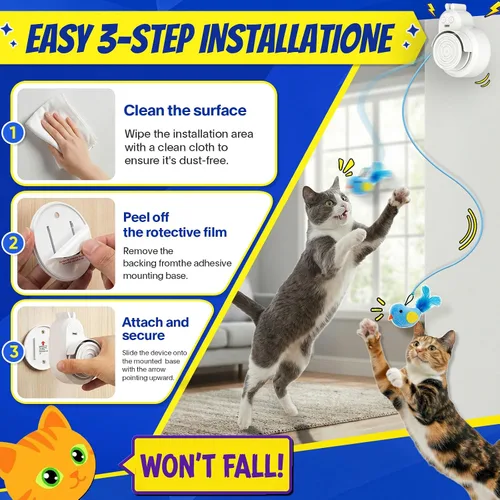 Miniatura 6 de Juguetes Interactivos para Gatos de Interior – Juguete de Enriquecimiento Automático de Plumas de Pájaro Volador y Varita de Ratón, sin Manos