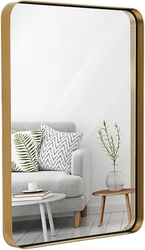 Miniatura 10 de Hamilton Hills - Espejo de pared de metal cepillado contemporáneo Panel de cristal negro enmarcado con esquina redondeada y diseño profundo