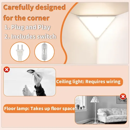 Miniatura 3 de Luz de esquina mejorada, luces LED de esquina de 20 W 2000 lm para sala de estar, luces de techo enchufables con cable de 10 pies, luces de esquinas