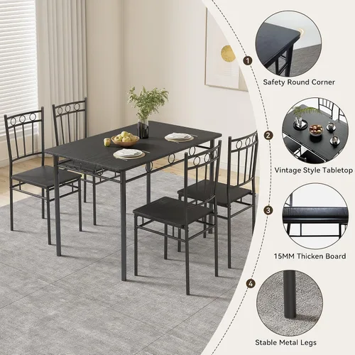 Miniatura 4 de Juego de mesa de comedor para 4, mesa de cocina y sillas de 5 piezas, juego de mesa de comedor rectangular con 4 sillas, juego de mesa de cocina que