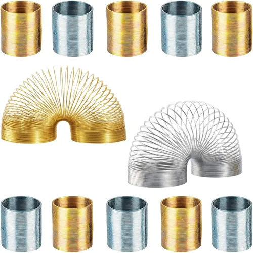 ArtCreativity Mini resorte helicoidal Slinky de 1 pulgada (paquete de 12) juego de resortes de metal plateado y dorado, divertido recuerdo de fiesta