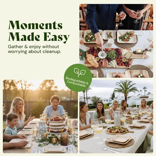 Miniatura 5 de Chic Leaf Platos de hoja de palma de 6 pulgadas, paquete de 50 platos desechables para aperitivos y postres totalmente compostables, vajilla