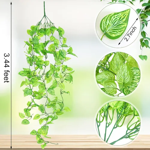 Miniatura 2 de Hoteam 12 Piezas Plantas Colgantes Artificiales de 32 Pulgadas Enredaderas de Hiedra Falsa con Hojas Falsas Plantas Artificiales de Patio Vegetación