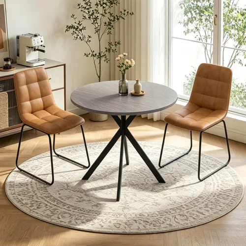 Miniatura 19 de Juego de 2 sillas y mesas de comedor redondas de 31.5 pulgadas para 2, pequeñas sillas de comedor que ahorran espacio, juegos de comedor pequeños