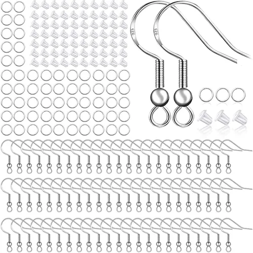 Ganchos chapados en plata de ley 925, 150 piezas/75 pares, ganchos de pez, 500 piezas hipoalergénicas para hacer aretes con anillos de salto y
