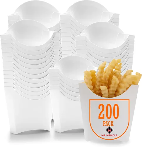 Miniatura 4 de Mr Miracle Soporte para papas fritas a prueba de grasa, taza desechable blanca para papas fritas, caja de papas fritas, 5 onzas, paquete de 50