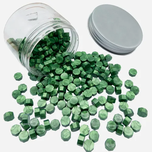 Miniatura 2 de 200 cuentas de sello de cera verde metálico, cuentas de sello de cera de Navidad verde pino a granel para invitaciones de boda, sello de cera