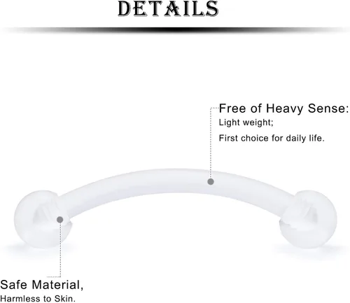 Miniatura 5 de 16G - Piercing de plástico transparente para cejas, ojos de serpiente, lengua, acrílico, bioflex, cartílago, hélix, tragus, pezón, vientre, labio