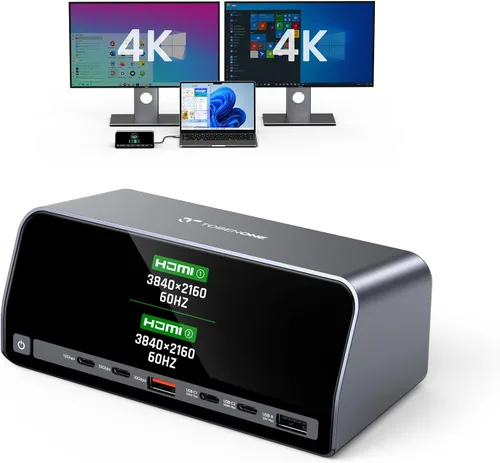 TobenONE Estación de acoplamiento, estación de acoplamiento para laptop 13 en 1, monitor dual 4K con HDMI, puertos PD de 100 W, USB A/C de 10 Gbps,