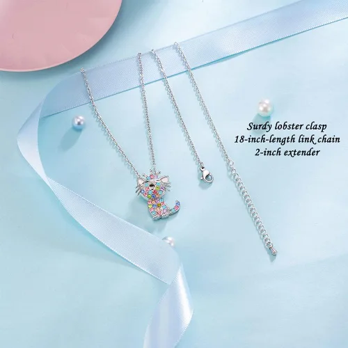 Miniatura 4 de Lanqueen - Collar con colgante de gato, joyería para mujeres y niñas, amantes de los gatos, collar con 18 + 2.4 pulgadas de cadena