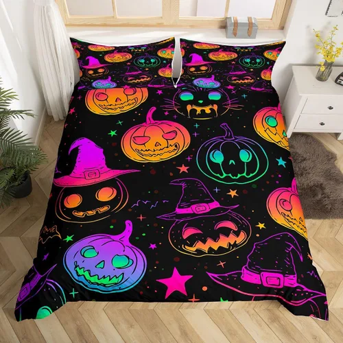 Miniatura 42 de Erosebridal Juego de ropa de cama de murciélago de Halloween, tamaño individual, con purpurina y estrellas, galaxia, funda de edredón para niños