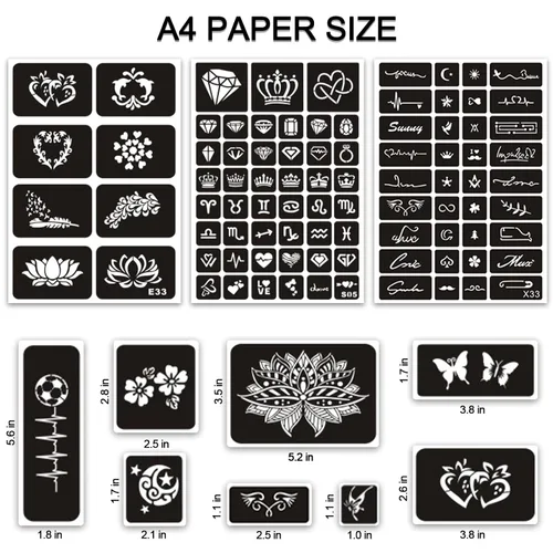 Miniatura 4 de Plantillas temporales de tatuaje para mujeres, niñas y niños, más de 410 piezas, kit de plantillas de tatuaje de henna, plantillas temporales