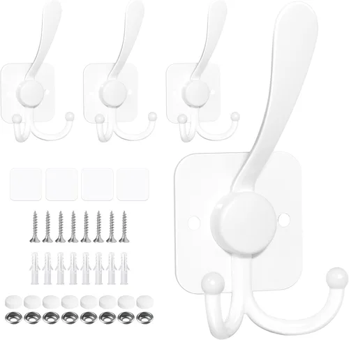 Miniatura 10 de VIS'V Ganchos para colgar abrigos de pared, ganchos de metal autoadhesivos de 3 puntas para puerta de entrada, 2 opciones de montaje, negro, 4