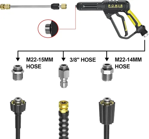 Miniatura 5 de POHIR - Pistola y manguera de lavado a presión de 3600 PSI, manguera de lavado a presión de 50 pies y pistola, enchufe giratorio de conexión rápida