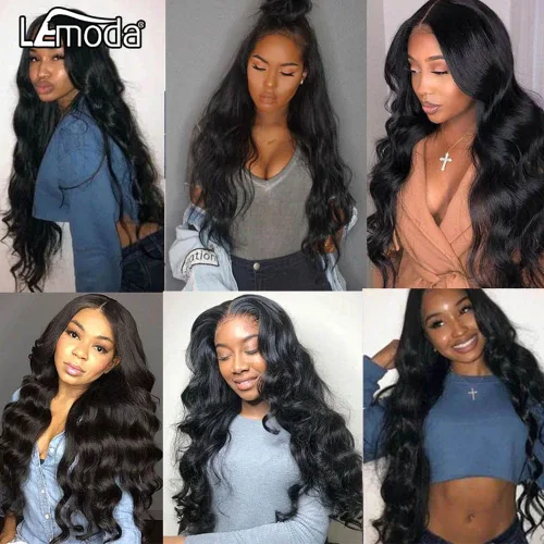 Miniatura 8 de Lemoda - Extensiones de cabello con cuerpo ondulado frontal 13x4, de encaje transparente HD, cierre frontal de encaje de cabello humano brasileño