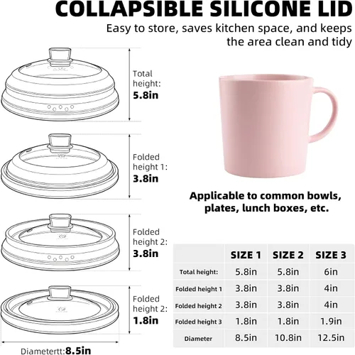 Miniatura 10 de Cubierta alta para salpicaduras de microondas, tapa protectora de vidrio de 5.8 pulgadas de altura con silicona plegable para plato de olla de Negro
