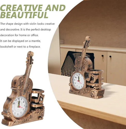 Miniatura 6 de Garneck Portalápices para violín Decoraciones para Salas De Casa Librería Estante Modelo Violín Figuras Papelería Madera Portalápices Hierro