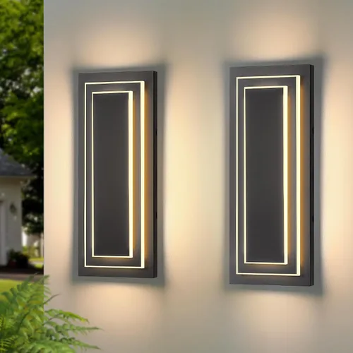 Miniatura 11 de Lámparas de porche delantero de 2 niveles, moderno aplique de pared negro para exteriores, luces exteriores LED impermeables de 15.7 pulgadas, luces