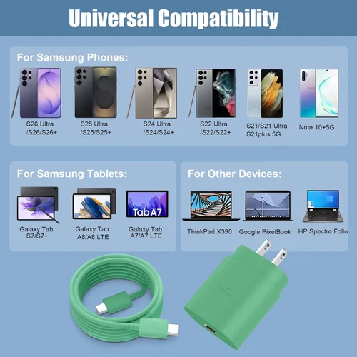 Miniatura 22 de Cargador USB C, carga rápida súper rápida de 25 W tipo C y cable de carga USB C de 6,6 pies para Samsung Galaxy S25/S25 Ultra/S25+/S24/S24