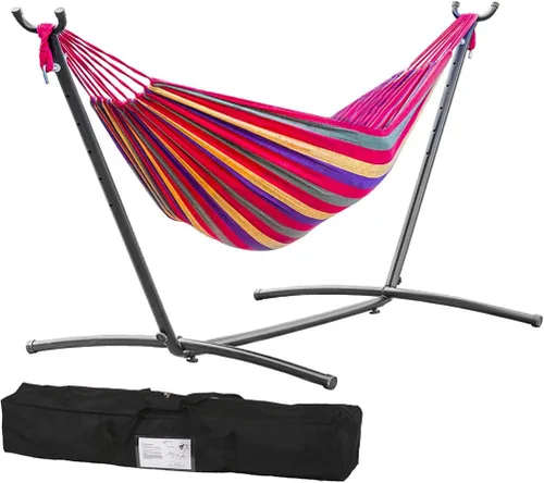 Miniatura 10 de FDW Soporte de hamaca portátil de 9 pies, soporte de hamaca resistente, soporte de acero portátil solo para patio al aire libre o interior con funda