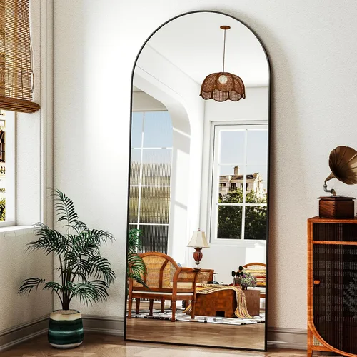 Miniatura 15 de Easly Espejo de Cuerpo Completo de Gran Tamaño, 76" x 34" Espejo Arqueado de Cuerpo Completo, Marco de Metal Negro, Espejo de Piso para Dormitorio