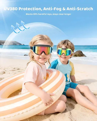 Miniatura 5 de Aegend Paquete de 2 gafas de natación para niños, marco grande, antivaho, silicona suave, a prueba de fugas, protección UV para niños y niñas de 3 a