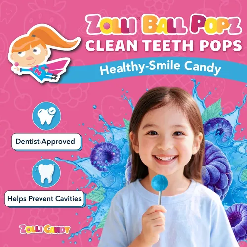 Miniatura 2 de Zollipops Zolli Ball Popz Frambuesa azul, sin azúcar, hipoalergénico, vegano, apto para diabéticos, caramelo natural limpio para dientes