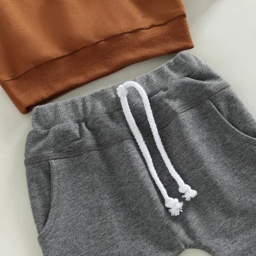 Miniatura 158 de Conjunto de 2 piezas de sudadera de manga larga con cuello redondo y pantalones casuales para bebés y niños pequeños