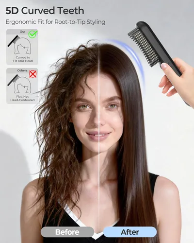 Miniatura 7 de Cepillo alisador de pelo inalámbrico con aire fresco, estilo de larga duración, mini alisador de pelo portátil para cabello grueso y rizado, iones