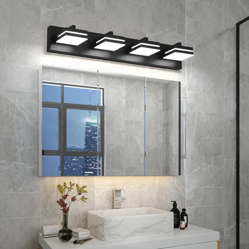 Miniatura 6 de Joossnwell Luz de Tocador de Baño (4 Luces, 26.77 Pulgadas) Luminarias de Baño Negras Sobre Espejo LED Iluminación Moderna de Tocador Luces de Baño