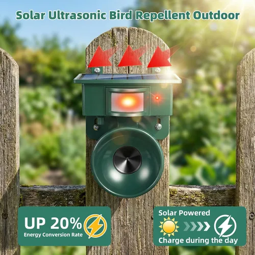 Miniatura 8 de Dispositivos repelentes de pájaros ultrasónicos solares 2026 para exteriores, disuasorio solar para pájaros carpinteros para casa, disuasorios