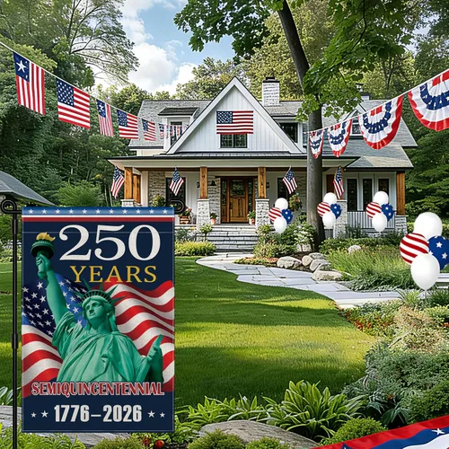 Miniatura 2 de Bandera de jardín de Estados Unidos del 250 aniversario, pancarta patriótica de doble cara para exteriores, decoración de bandera estadounidense