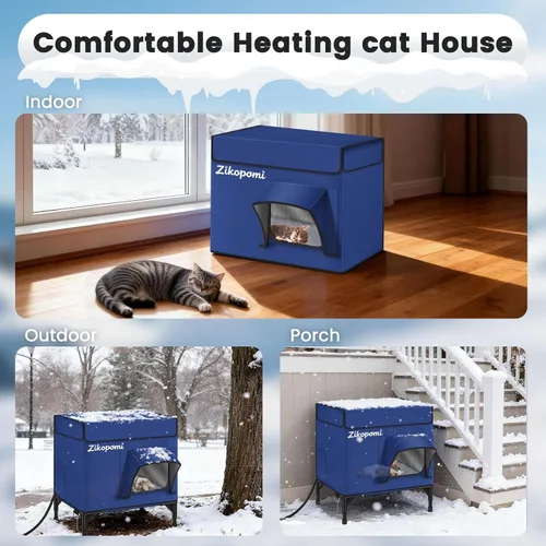 Miniatura 5 de Zikopomi Casa climatizada para gatos para exteriores con base elevada, casa para gatos al aire libre con 2 puertas de escape seguras, diseño