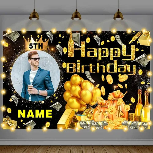 Miniatura 15 de Cartel de feliz cumpleaños beige personalizado para telón de fondo grande de feliz cumpleaños, globo aerostático, fiesta, interior y exterior