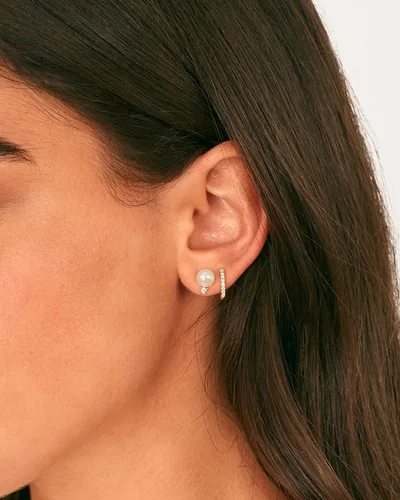 Miniatura 2 de PAVOI Aretes de perlas con botón de plata de ley 925 chapada en oro de 18 quilates Aretes de perlas cultivadas en agua dulce de calidad AAA+