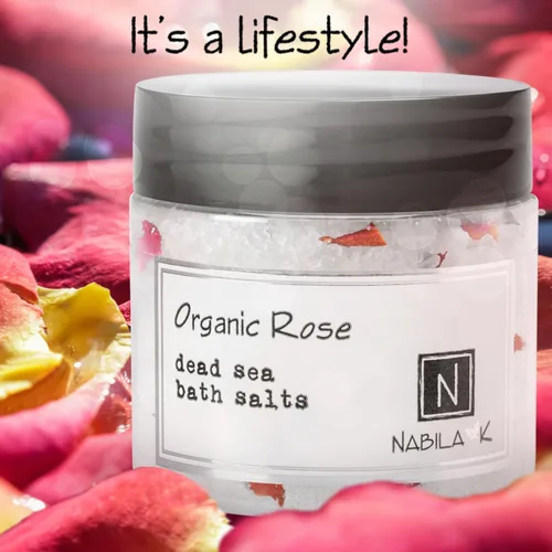 Miniatura 3 de Nabila K - Sales de baño orgánicas de rosas – Sal del Mar Muerto y sal de Epsom exfoliante y remojar – Exfolia e hidrata la piel, aceites esenciales