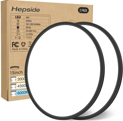 Miniatura 39 de hepside Paquete de 1 lámpara de techo LED de montaje empotrado, color negro, 12 pulgadas, 28 W, regulable 3000K-4500K-6000K, lámpara de techo de 3