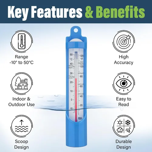 Miniatura 2 de Termómetro para piscina de 9.055 in – Termómetro de temperatura del agua de muestreo para baño, piscina, baño de hielo, termómetro de agua fácil