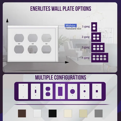 Miniatura 6 de ENERLITES - Placa decorativa de pared para toma de corriente dúplex, acabado brillante, tamaño intermedio, 3 bandas, 4.88 x 6.77 pulgadas, Blanco