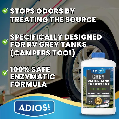 Miniatura 2 de ADIOS! Tratamiento y limpiador de tanque de agua gris RV, desodorante enzimático para desagües de fregadero para tanques grises de caravana